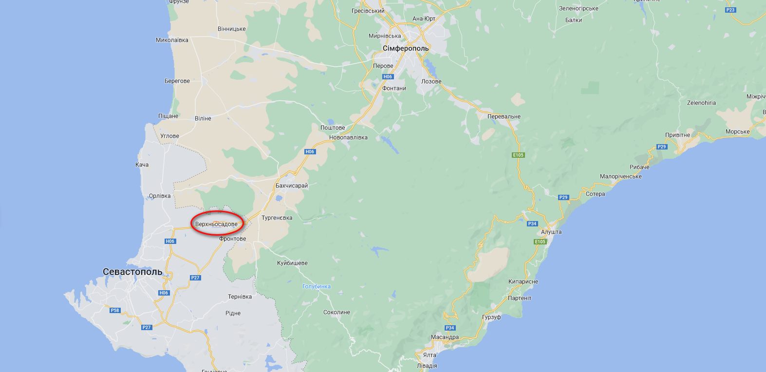 Верхньосадове (Дуванкой) на карті Криму (Фото – скриншот з Google Maps)