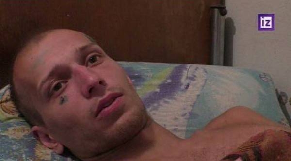 Скриншот відео, в якому Сергій Алєксєєвич в Донецькій лікарні дає інтерв’ю про теракт в Оленівці 1