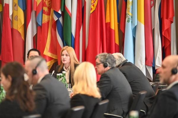 Марія Алєксєєвич (в центрі) виступає на одному з заходів ОБСЄ 1