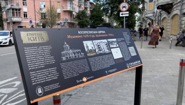 У столиці розмістили інформаційний щит, присвячений знищеній Воскресенській церкві на Подолі.