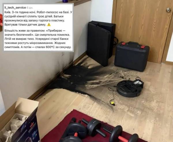 У сусідній кімнаті перебували троє дітей: у Києві спрацював робот-пилосос, — інформують соціальні мережі (з фото).